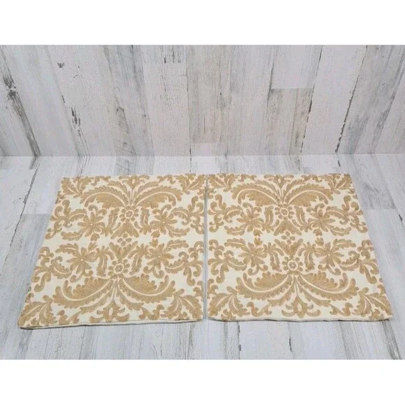Two Pier 1 Embroidered Floral Throw Accent Pillow Covers Natural Tan Silver 16" - Picture 2 of 10